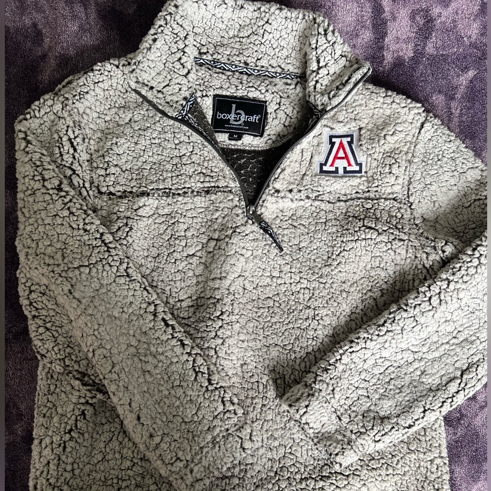 Boxercraft Women's Sherpa Quarter-Zip Pullover - Light Gray with Arizona A Patch